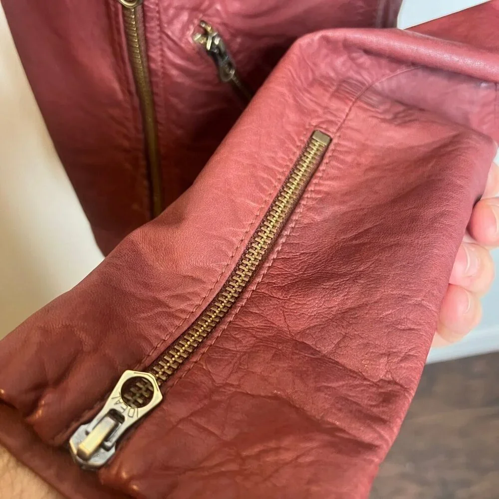 Madewell $525 Washed Leather Motorcycle Jacket Dusty Redwood Size M NC112 - Picture 8 of 15